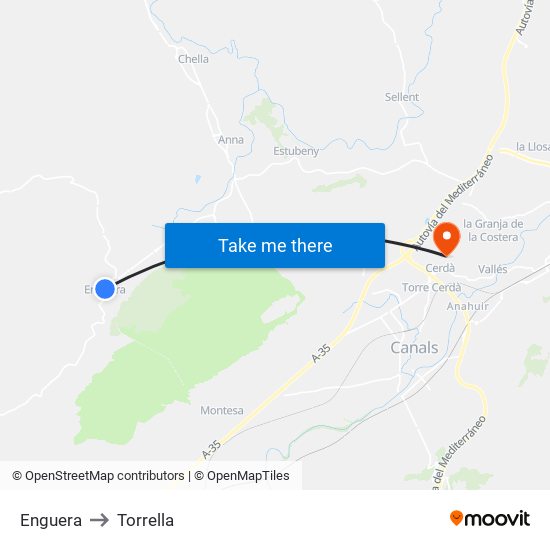 Enguera to Torrella map
