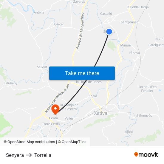 Senyera to Torrella map