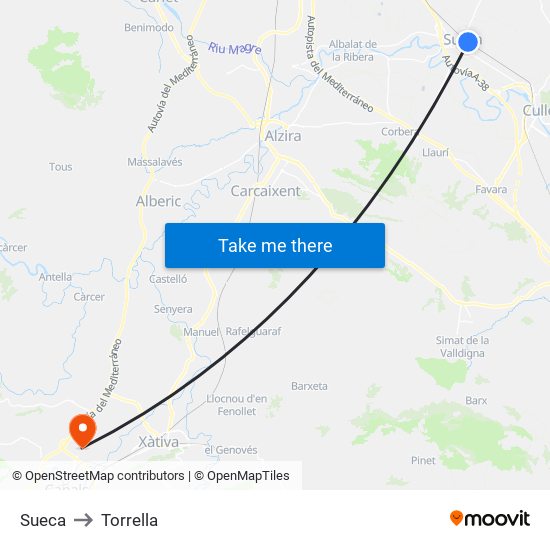 Sueca to Torrella map