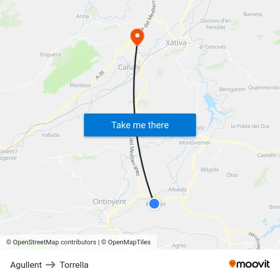 Agullent to Torrella map