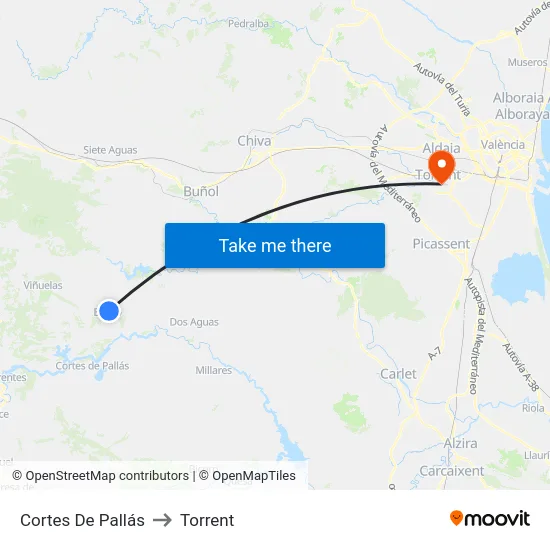 Cortes De Pallás to Torrent map