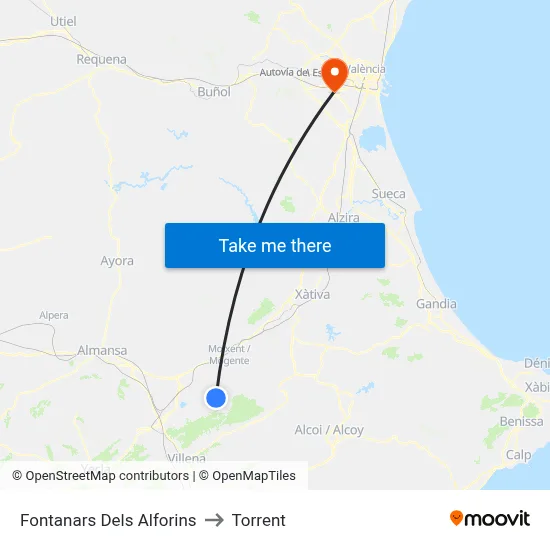 Fontanars Dels Alforins to Torrent map