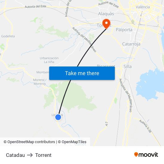 Catadau to Torrent map
