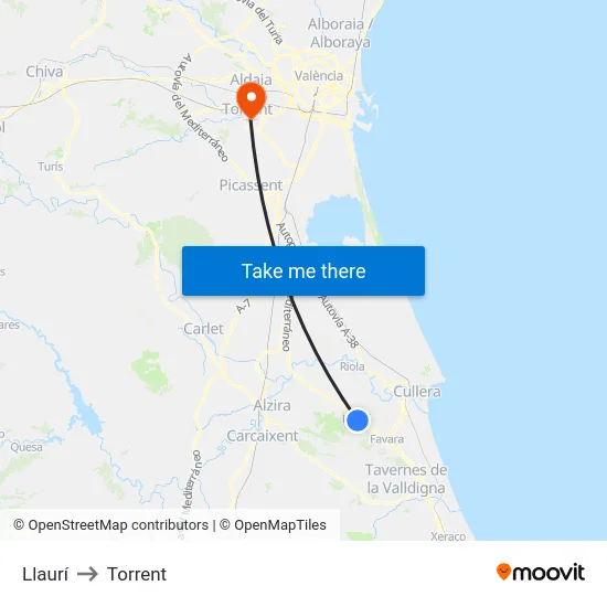 Llaurí to Torrent map