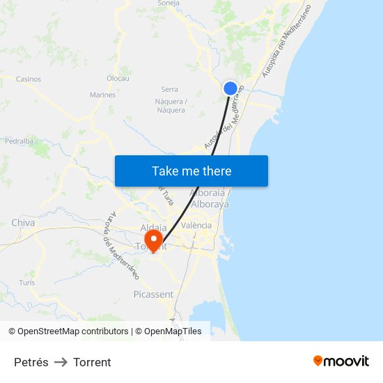 Petrés to Torrent map