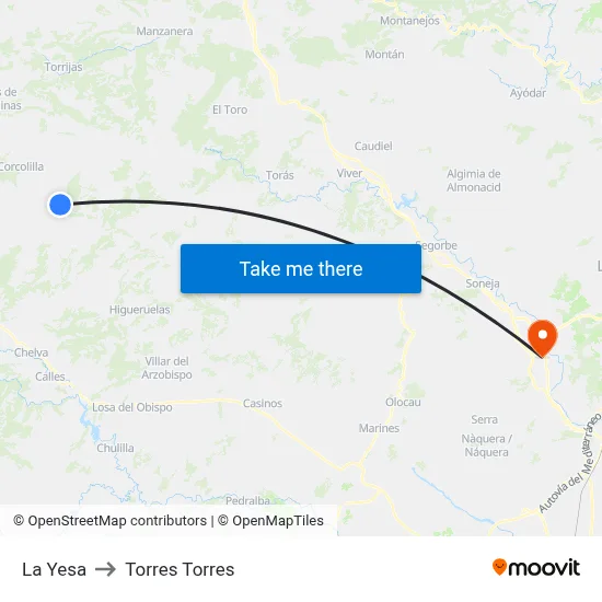 La Yesa to Torres Torres map