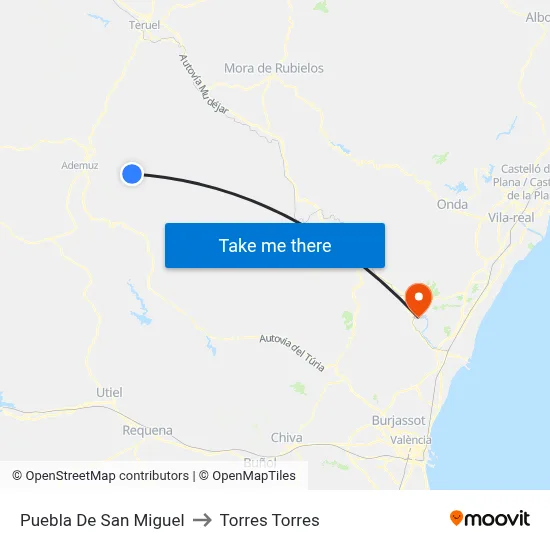 Puebla De San Miguel to Torres Torres map