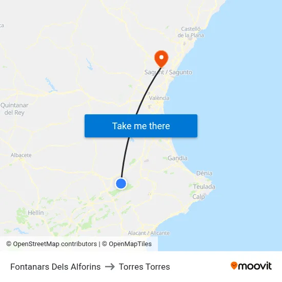 Fontanars Dels Alforins to Torres Torres map