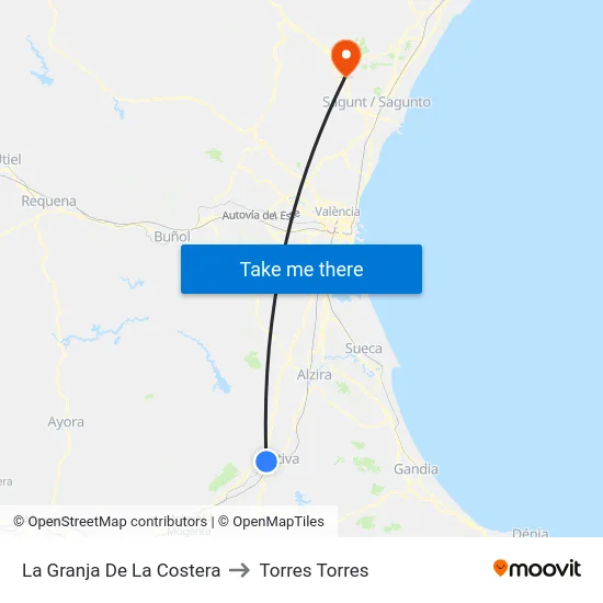 La Granja De La Costera to Torres Torres map