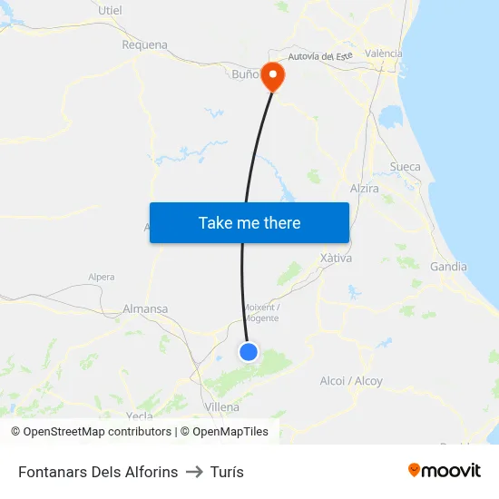 Fontanars Dels Alforins to Turís map