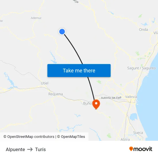 Alpuente to Turís map