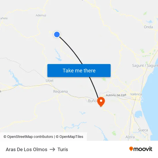 Aras De Los Olmos to Turís map