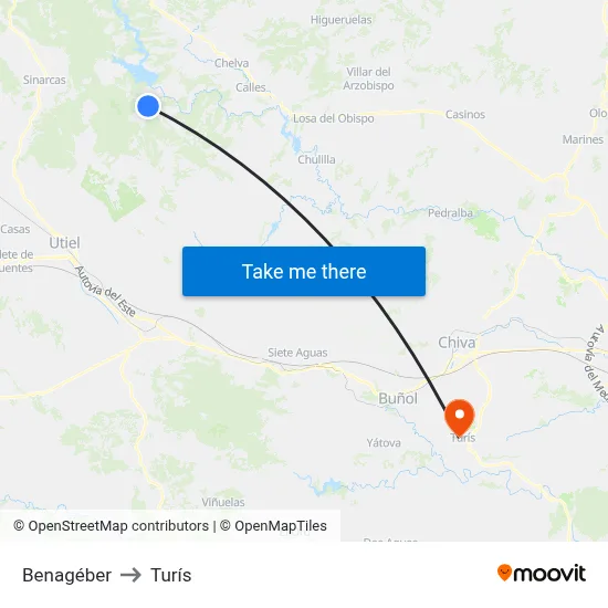 Benagéber to Turís map