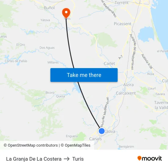 La Granja De La Costera to Turís map