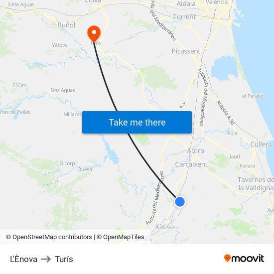 L'Ènova to Turís map