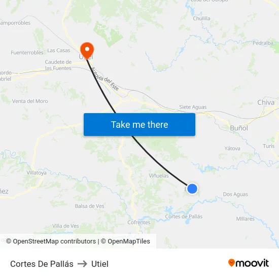 Cortes De Pallás to Utiel map