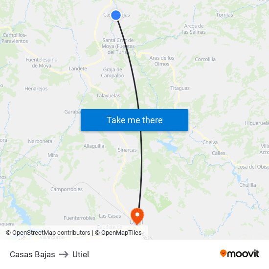 Casas Bajas to Utiel map