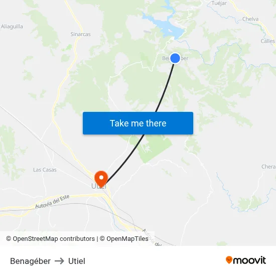 Benagéber to Utiel map