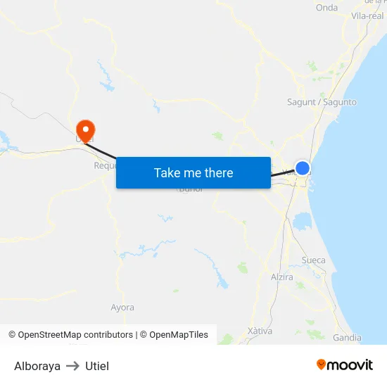 Alboraya to Utiel map