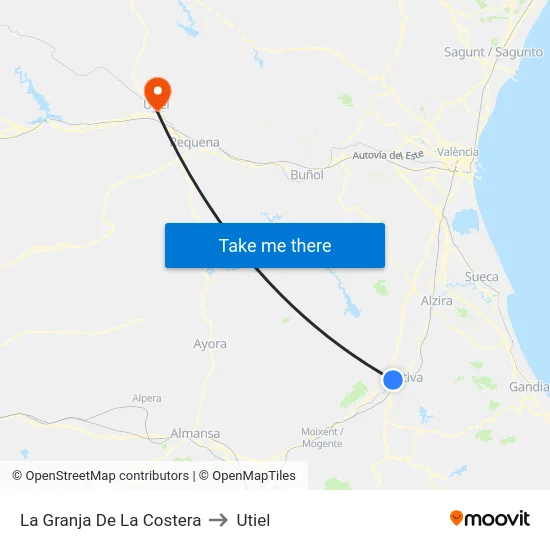 La Granja De La Costera to Utiel map