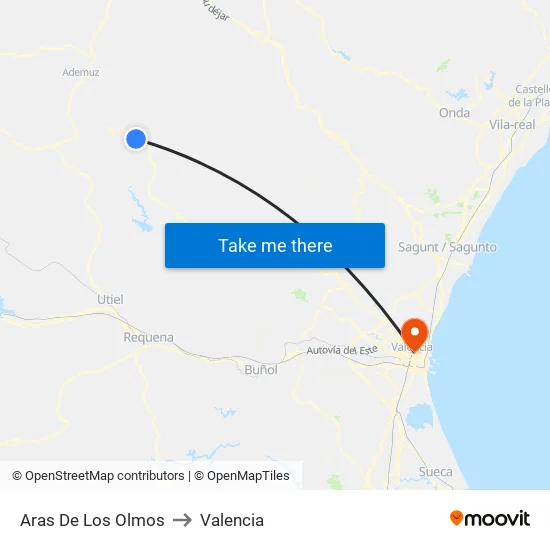 Aras De Los Olmos to Valencia map