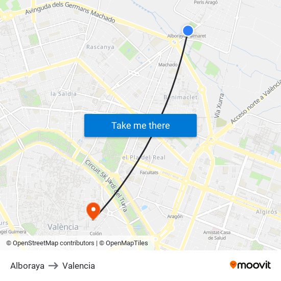Alboraya to Valencia map