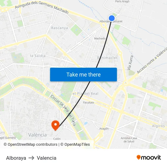 Alboraya to Valencia map