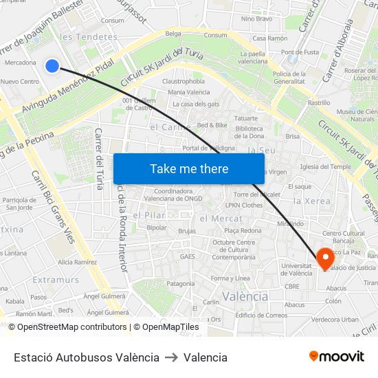 Estació Autobusos València to Valencia map