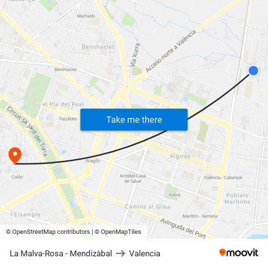 La Malva-Rosa - Mendizàbal to Valencia map