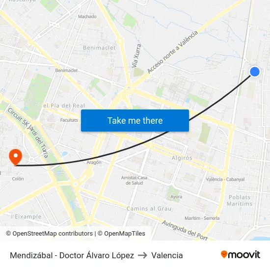 Mendizábal - Doctor Álvaro López to Valencia map