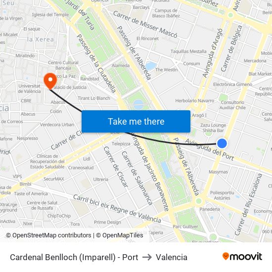 Cardenal Benlloch (Imparell) - Port to Valencia map