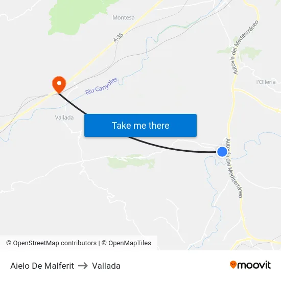 Aielo De Malferit to Vallada map