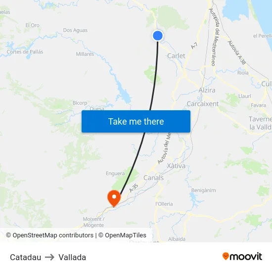 Catadau to Vallada map