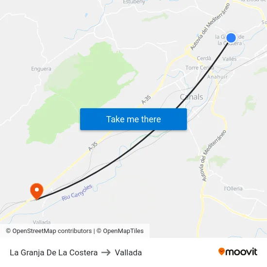 La Granja De La Costera to Vallada map