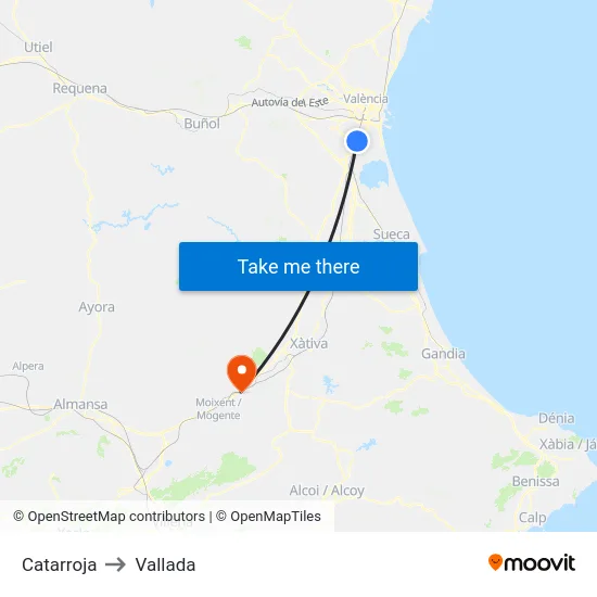 Catarroja to Vallada map