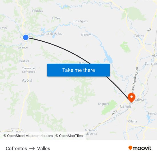 Cofrentes to Vallés map