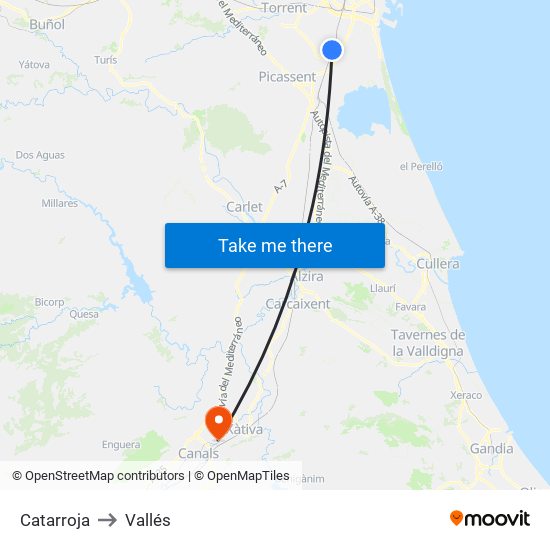 Catarroja to Vallés map