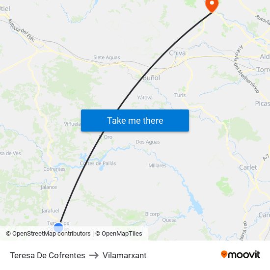 Teresa De Cofrentes to Vilamarxant map