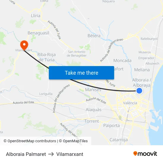 Alboraia Palmaret to Vilamarxant map