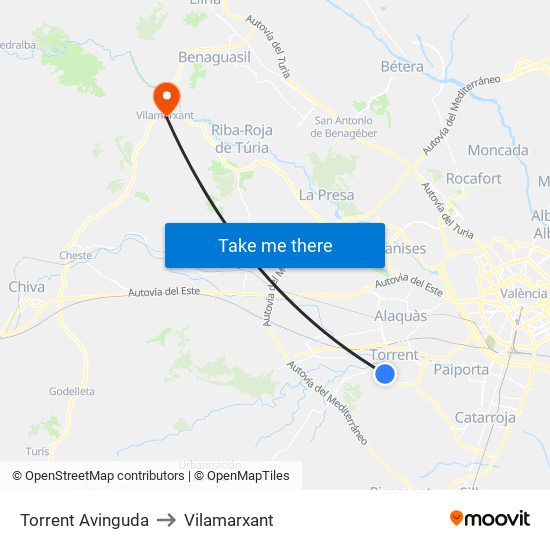 Torrent Avinguda to Vilamarxant map