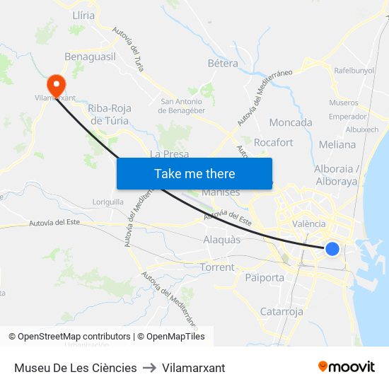 Museu De Les Ciències to Vilamarxant map