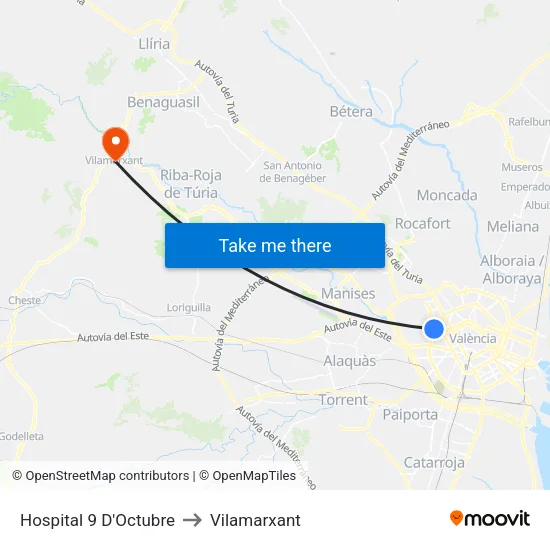 Hospital 9 D'Octubre to Vilamarxant map