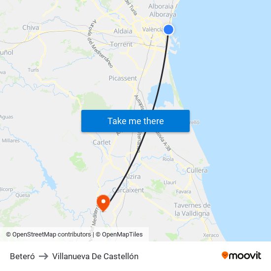 Beteró to Villanueva De Castellón map