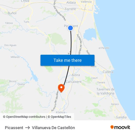 Picassent to Villanueva De Castellón map