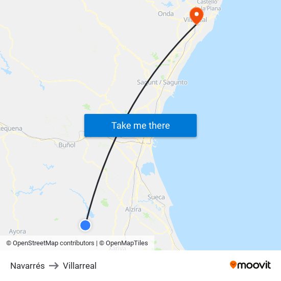 Navarrés to Villarreal map