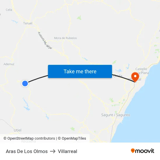Aras De Los Olmos to Villarreal map