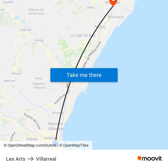 Les Arts (Riu) to Villarreal map
