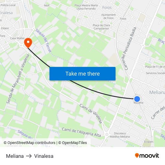 Meliana to Vinalesa map