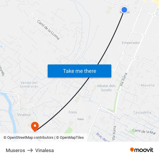 Museros to Vinalesa map