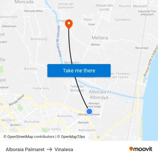 Alboraia Palmaret to Vinalesa map